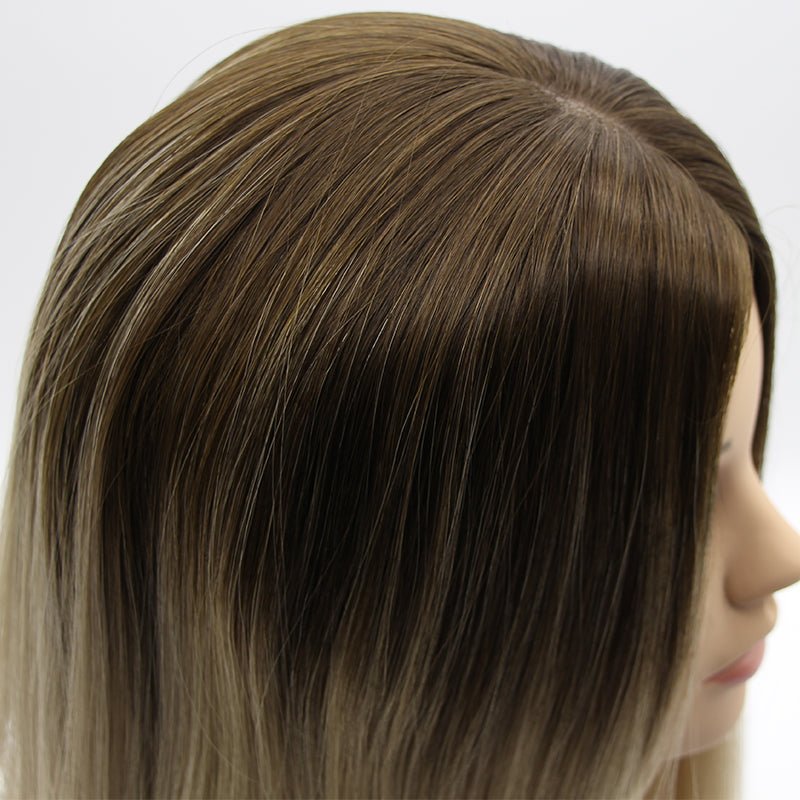 Long Layered Straight Shadow Blonde Silk Top Jewish Wig