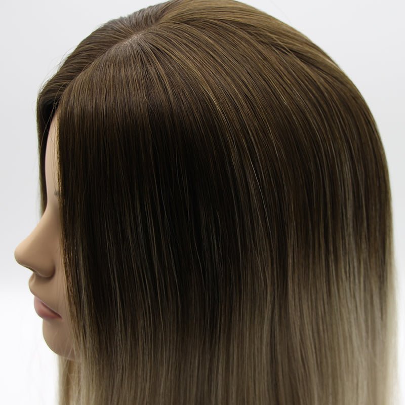 Long Layered Straight Shadow Blonde Silk Top Jewish Wig