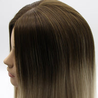 Long Layered Straight Shadow Blonde Silk Top Jewish Wig