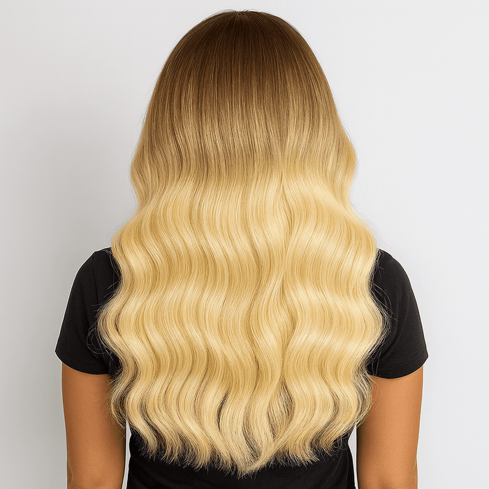 Medium Brown Ombre Blonde Invisible Butterfly Weft Extensions
